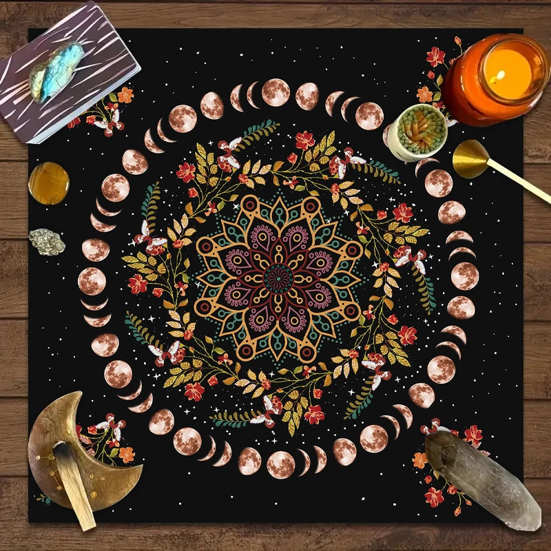 Moonlight Flower Tarot Tablecloth – Velvet Altar Mat for Witchcraft Spells