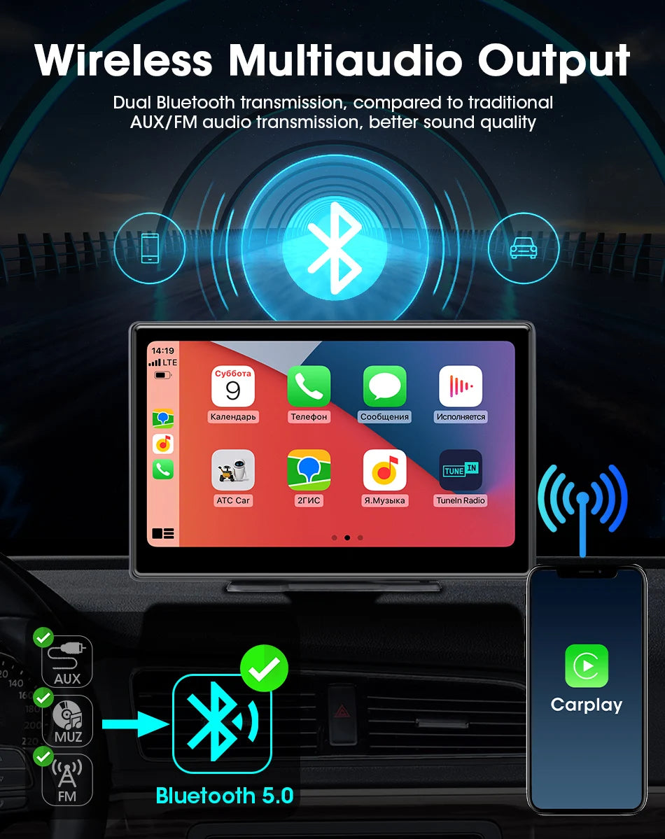 10 Inch 4K Dash Cam – Wireless Carplay GPS Navigator for Vehicle Dashboard