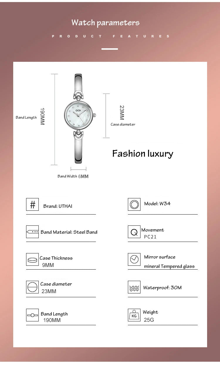 Minimalist Women's Quartz Watch – Waterproof Round Dial for Daily Fashion