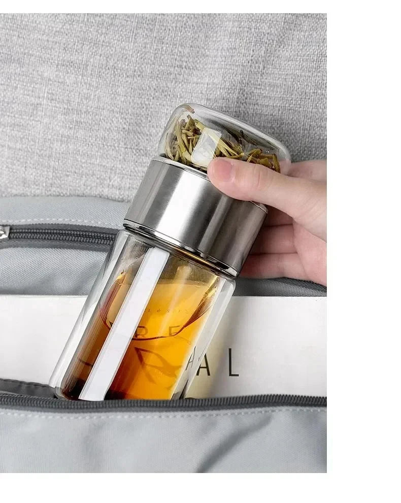 Borosilicate Glass Tea Infuser – Double Layer Bottle for Office and Travel