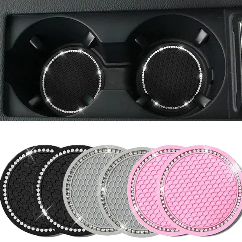 Bling Rhinestone Car Coasters – Anti-Slip Cup Holder Mats for Auto Interior