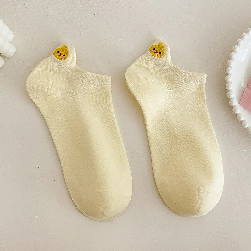 Embroidered Cotton Animal Socks – Breathable Casual Footwear for Women