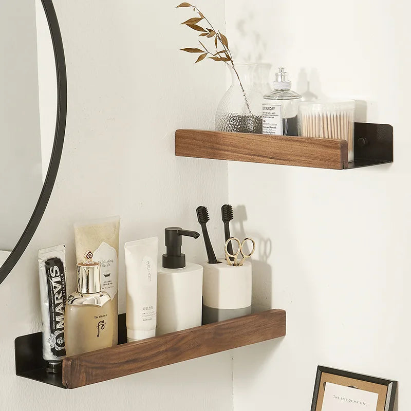 Corner Bathroom Shelf – Solid Wood Wall Mounted Organizer for Shower Storage