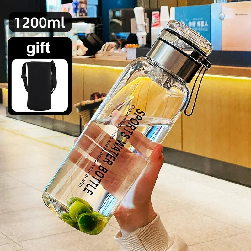 Large Capacity Glass Water Bottle – Transparent Milk Juice Cup for Outdoor Sports