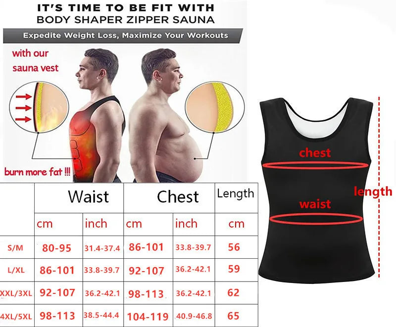 Men's Sauna Shapewear Vest – Silver Coated Compression Top for Weight Loss