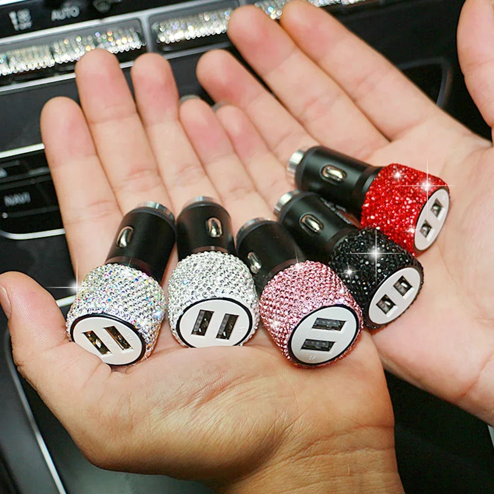 Bling Dual USB Car Charger – Diamond Fast Adapter for Women Interior Decor