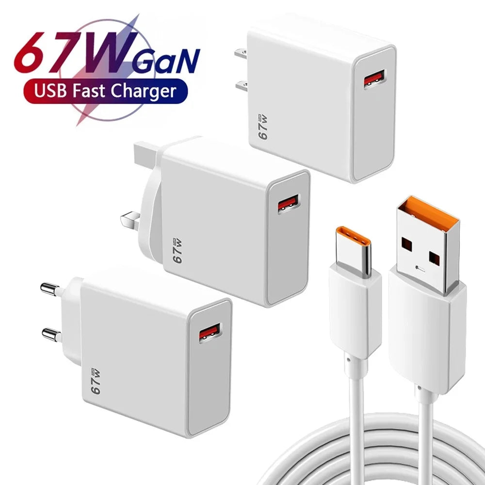 USB-C Fast Charger – 67W High Speed Power Adapter with 6A Cable