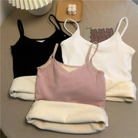Velvet Corset Tank Top – Slim Fleece Winter Base Layer for Women