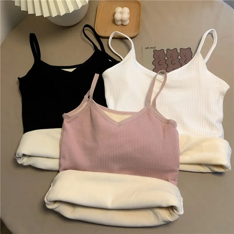 Velvet Corset Tank Top – Slim Fleece Winter Base Layer for Women