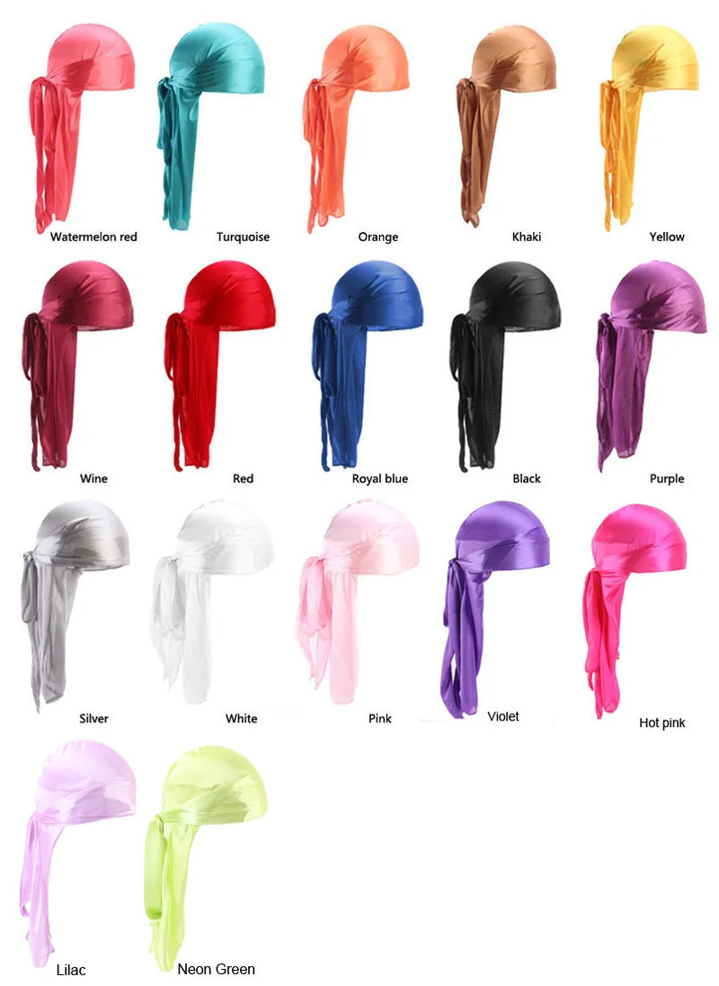 Silky Long Tail Durag – Satin Wave Cap for Men and Women Hair Styling