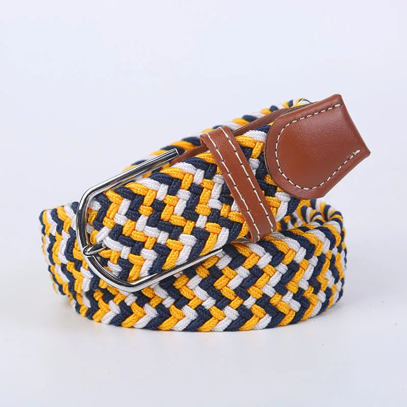 Woven Elastic Canvas Belt – Stretch Braided Buckle Strap for Casual Jeans