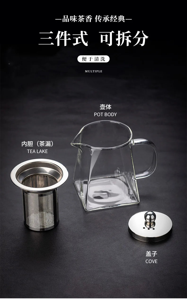 Glass Tea Infuser Pot – Heat Resistant Square Kettle for Loose Leaf Brewing