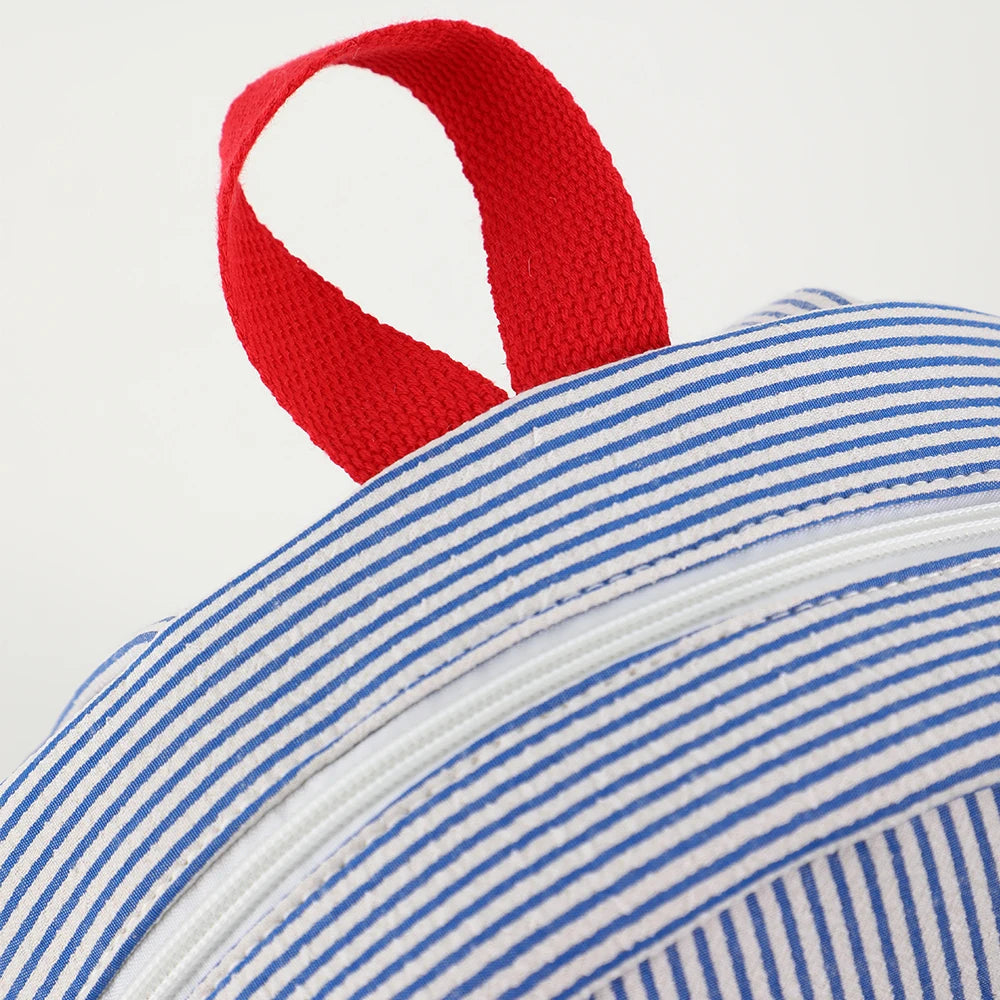 Seersucker Striped Backpack – Classic Kids Book Bag for Preschool