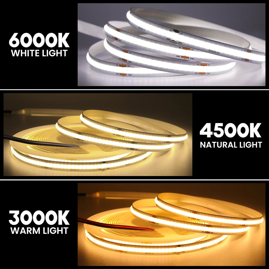 Flexible COB LED Strip Light – High Density Battery Powered for Night Decor