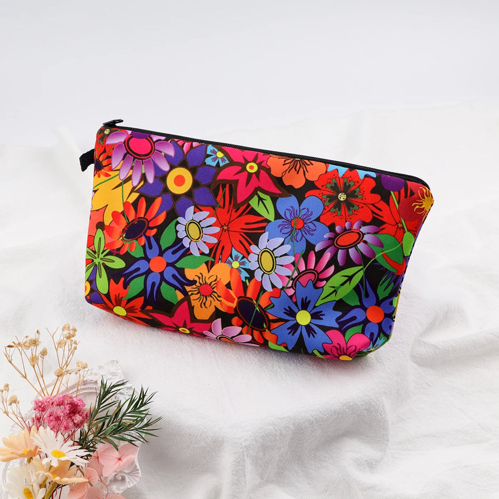 Floral Zipper Makeup Bag – Portable Travel Cosmetic Organizer for Women