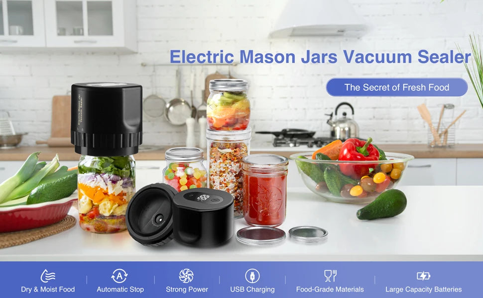 Electric Mason Can Sealer – Portable Vacuum Tool for Kitchen Food Storage