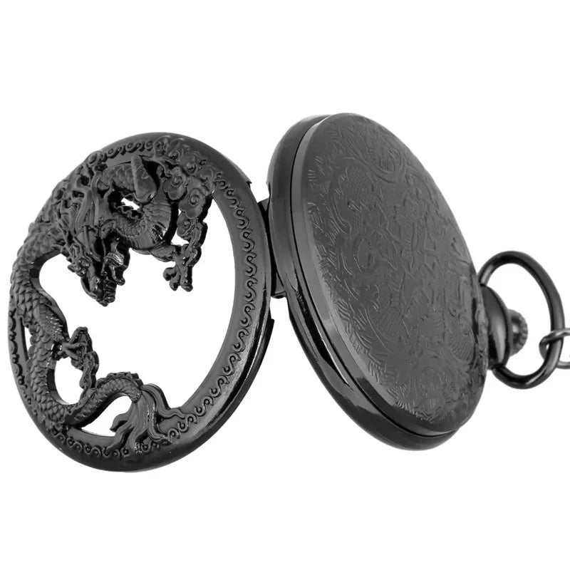 Vintage Hollow Chinese Dragon Pocket Watch – Roman Numeral Necklace Gift