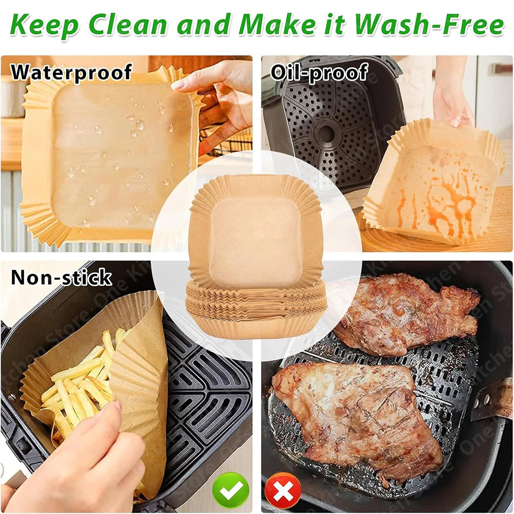 Square Parchment Paper Liners – 23cm Non-Stick Sheets for Air Fryer Roasting