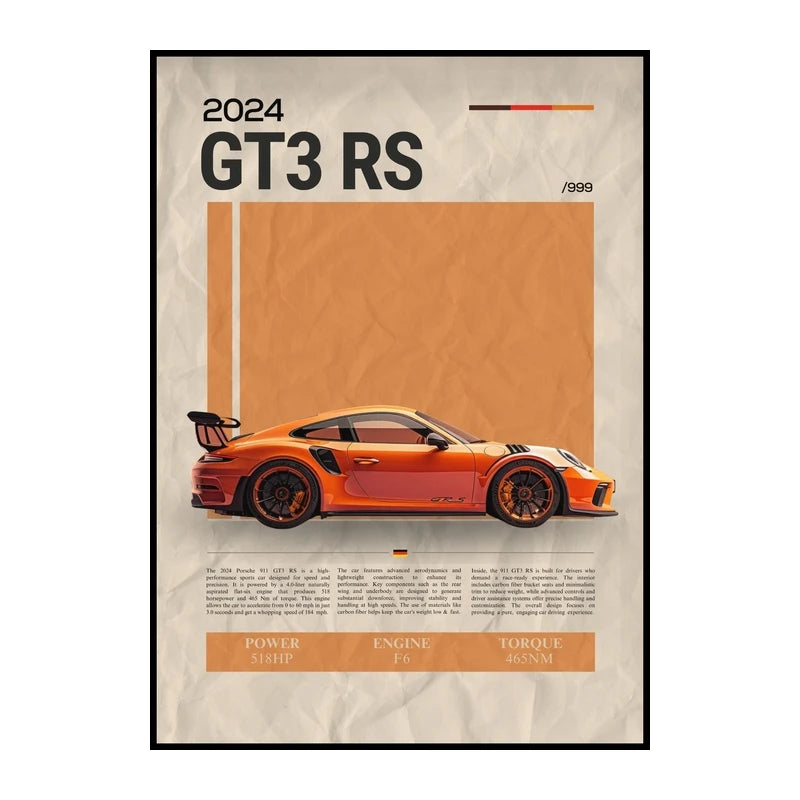 911 GT3 RS Canvas Print – Supercar Wall Art for Car Enthusiast Decor