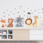 Watercolor Safari Animal Wall Decals – Cute Nursery Decor for Kids Rooms