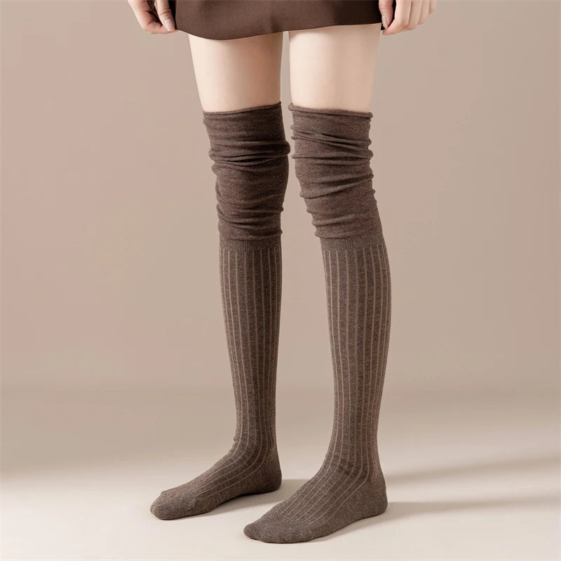 Thigh High Socks – Solid Color Japanese Style for Casual Women Fashion