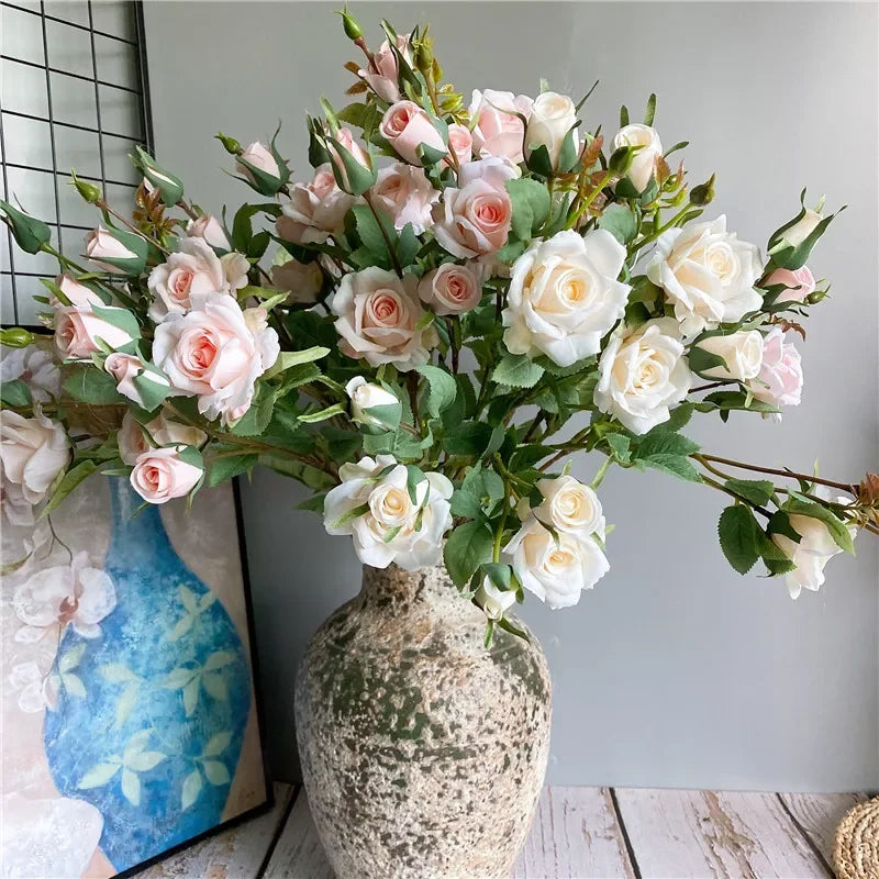 Silk Rose Branch – 5 Head Artificial Floral Stem for Wedding Home Decor