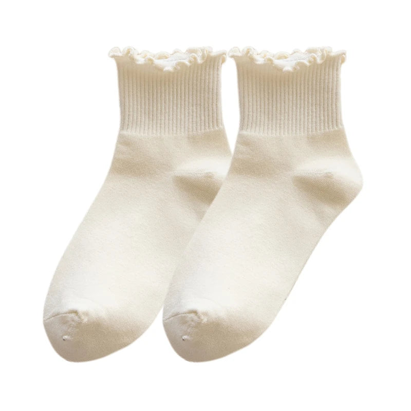 Ruffled Ankle Socks – Breathable Japanese Style Kawaii Hosiery for Women