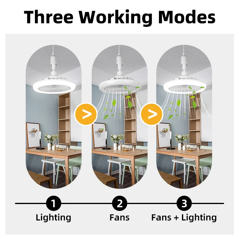 Silent Ceiling Fan Light – Remote Controlled E27 Lamp for Bedroom Living Room