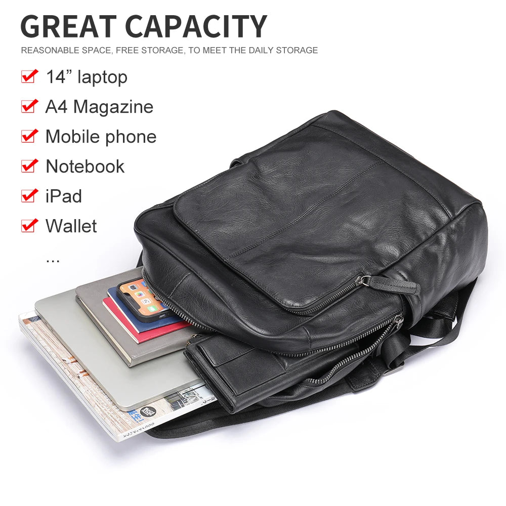 Genuine Leather Laptop Backpack – 14 Inch Business Bag for Men