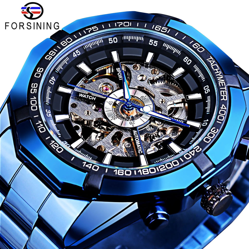 Skeleton Mechanical Watch – Stainless Steel Waterproof Accessory for Men
