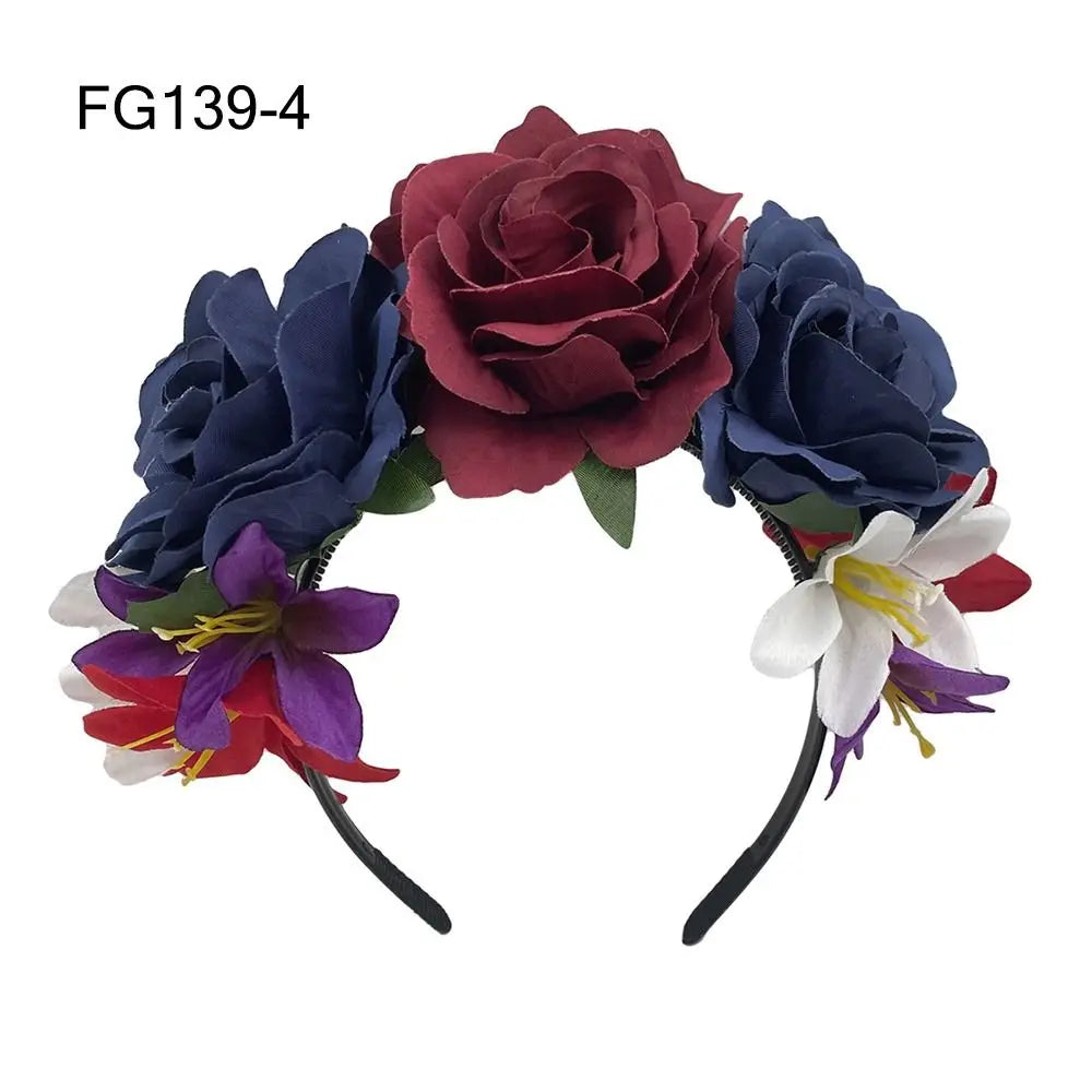 Mexican Rose Flower Crown – Boho Floral Headpiece for Halloween Party Wedding