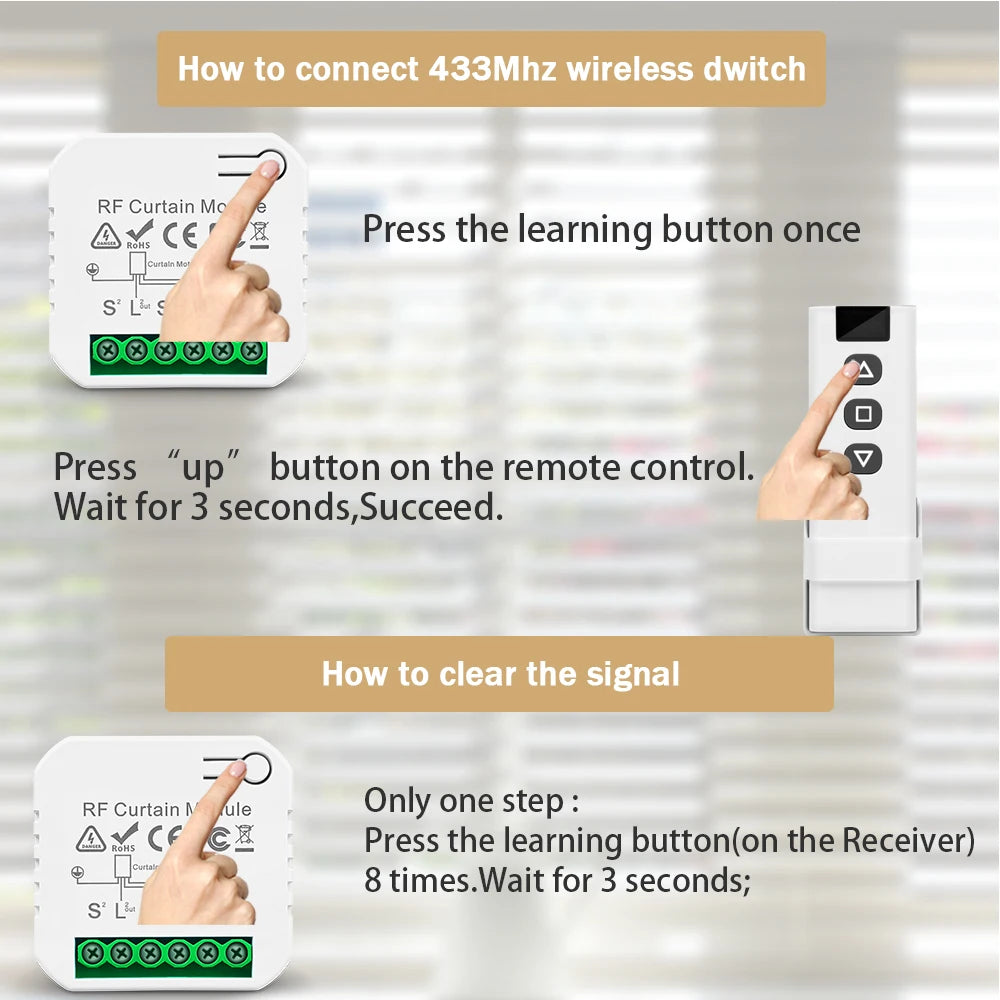 RF Curtain Switch Module – Wireless Remote Control for Motorized Roller Blinds