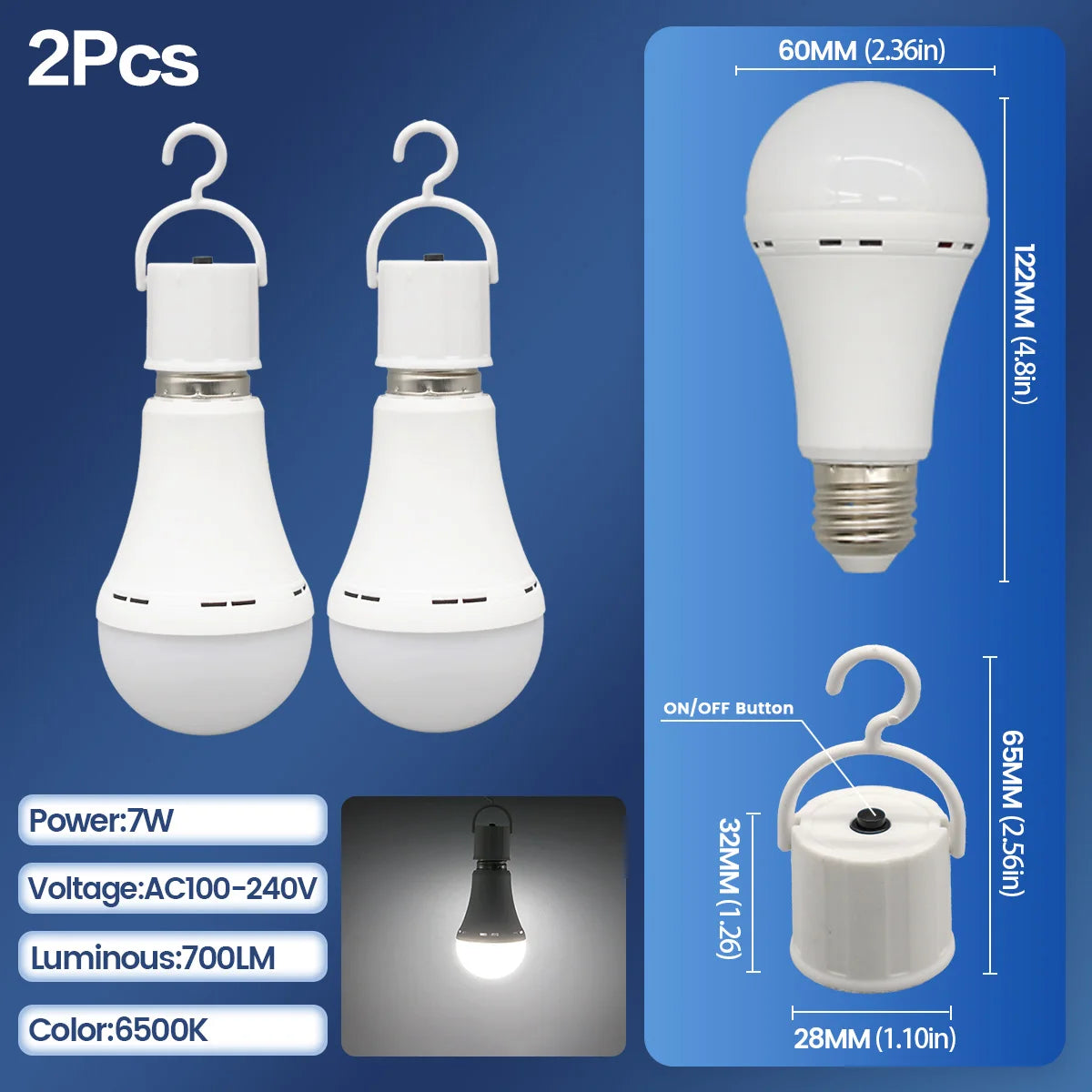 Rechargeable LED Emergency Bulb – Portable 7W Light for Camping and Home Power