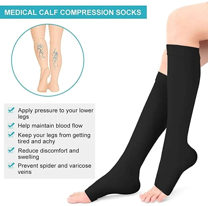 Graduated Compression Stockings – Open Toe Calf Sleeves for Varicose Veins