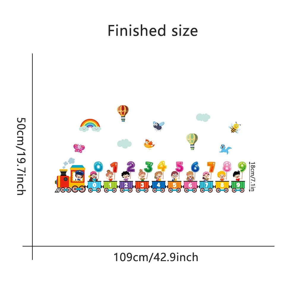 Cartoon Train Number Wall Decals – Removable PVC Stickers for Kids Nursery Room