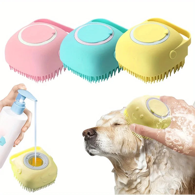 Silicone Pet Grooming Gloves – Shampoo Dispensing Brush for Dog Bathing