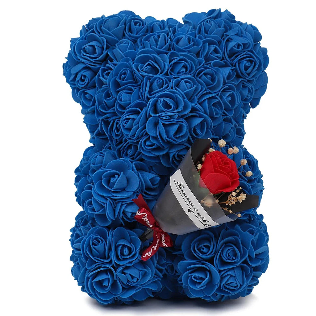 Artificial Rose Teddy Bear – 25cm Flower Figurine for Anniversary Gifts