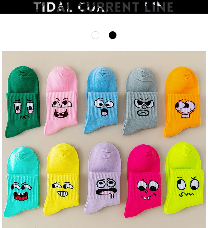 Cartoon Smiley Face Socks – Trendy Mid Tube Casual Wear for Women
