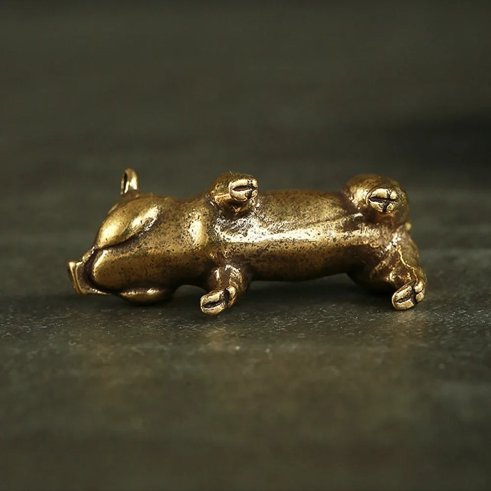 Pure Brass Pig Figurine – 3.3cm Chinese Zodiac Statue for Home Decor
