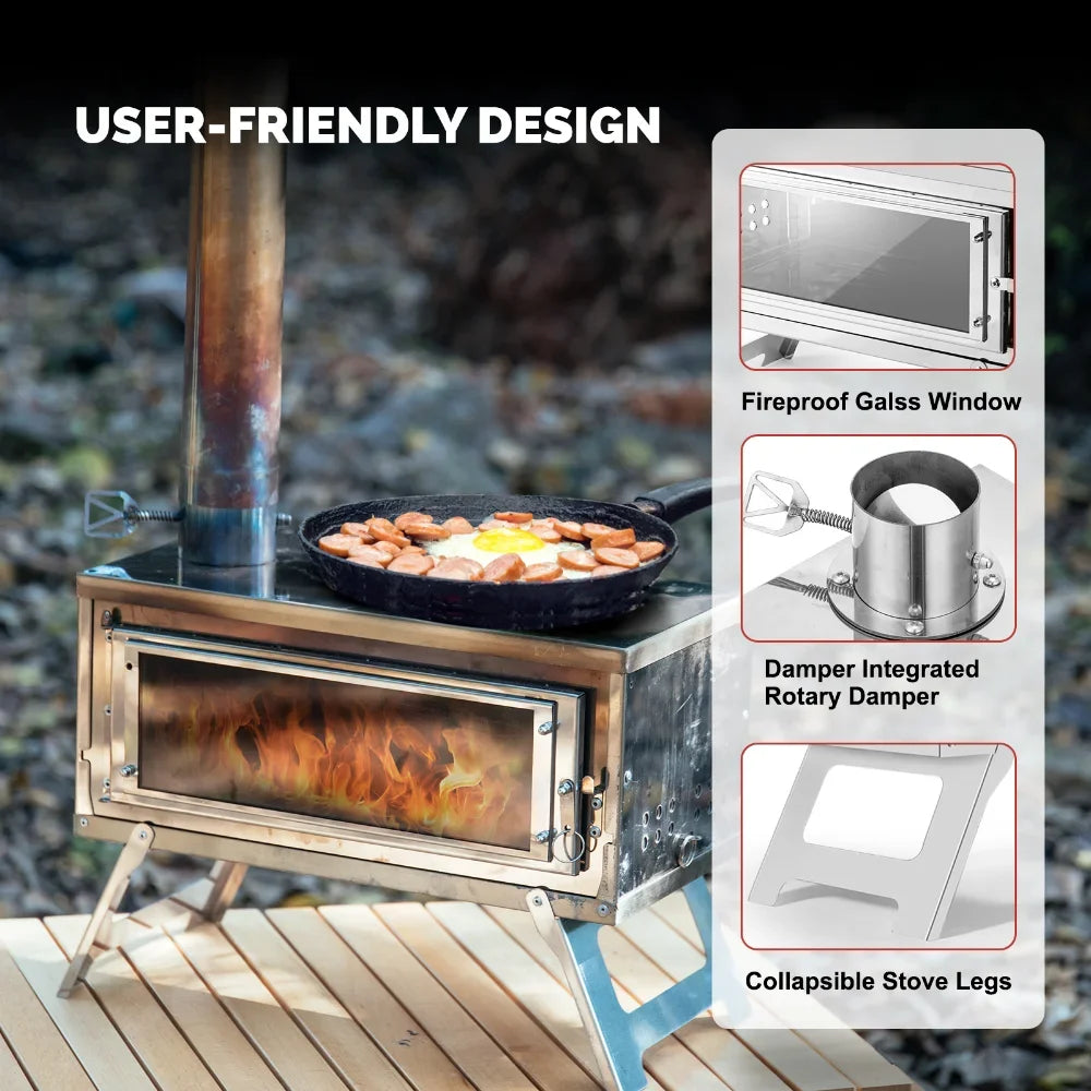 Portable Wood Burning Camping Stove – Foldable Secondary Combustion Chimney