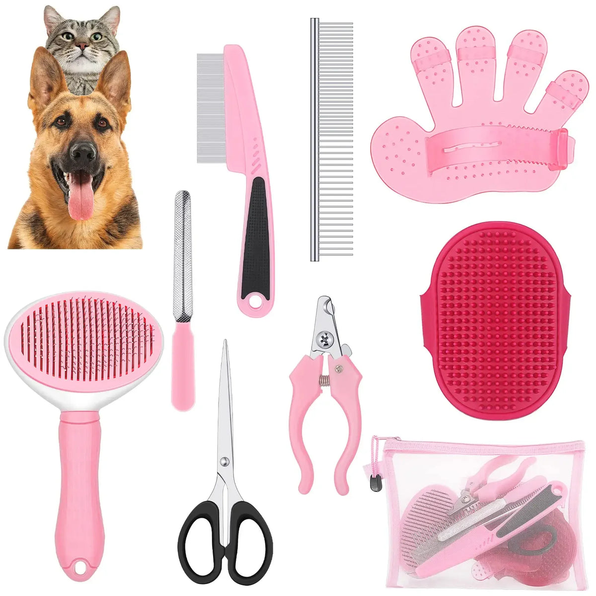 Dog Grooming Tool Kit – Self-Cleaning Brush and Nail Trimmer for Pet Care