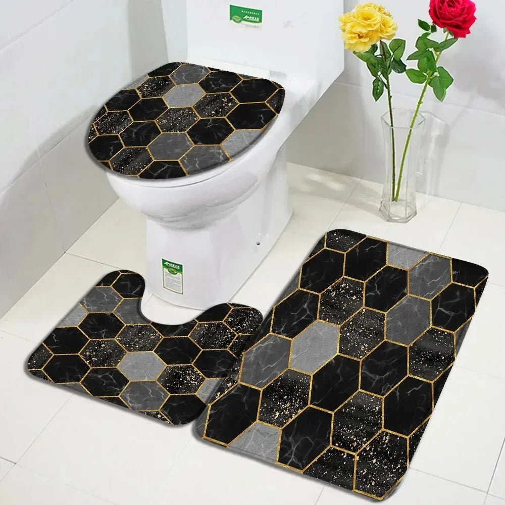 Abstract Marble Bath Mat Set – Geometric Non-slip Rugs for Bathroom Decor