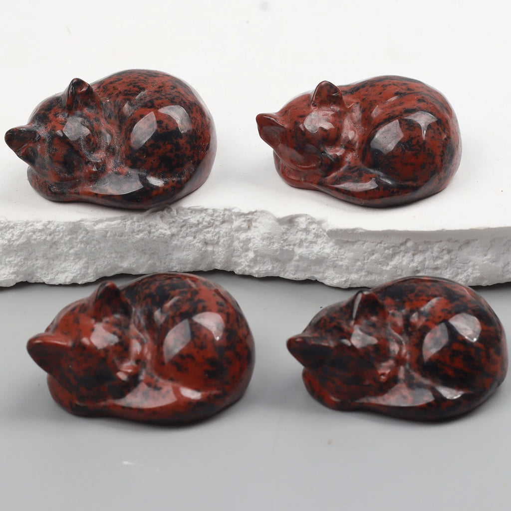 Carved Crystal Cat Figurine – Natural Stone Animal Statue for Home Decor