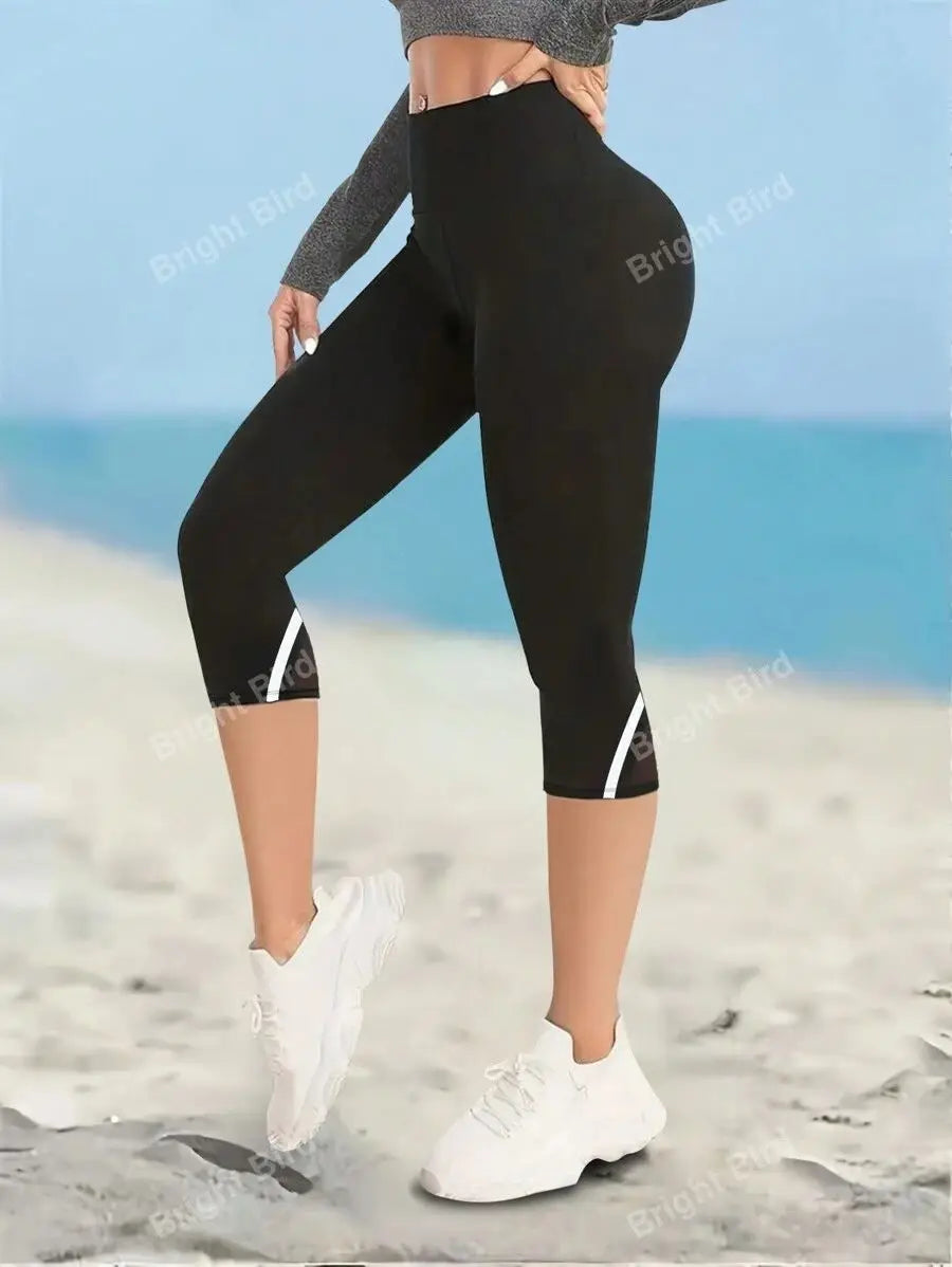 Mesh High Waist Yoga Capris – Tummy Control Leggings for Workout Activewear