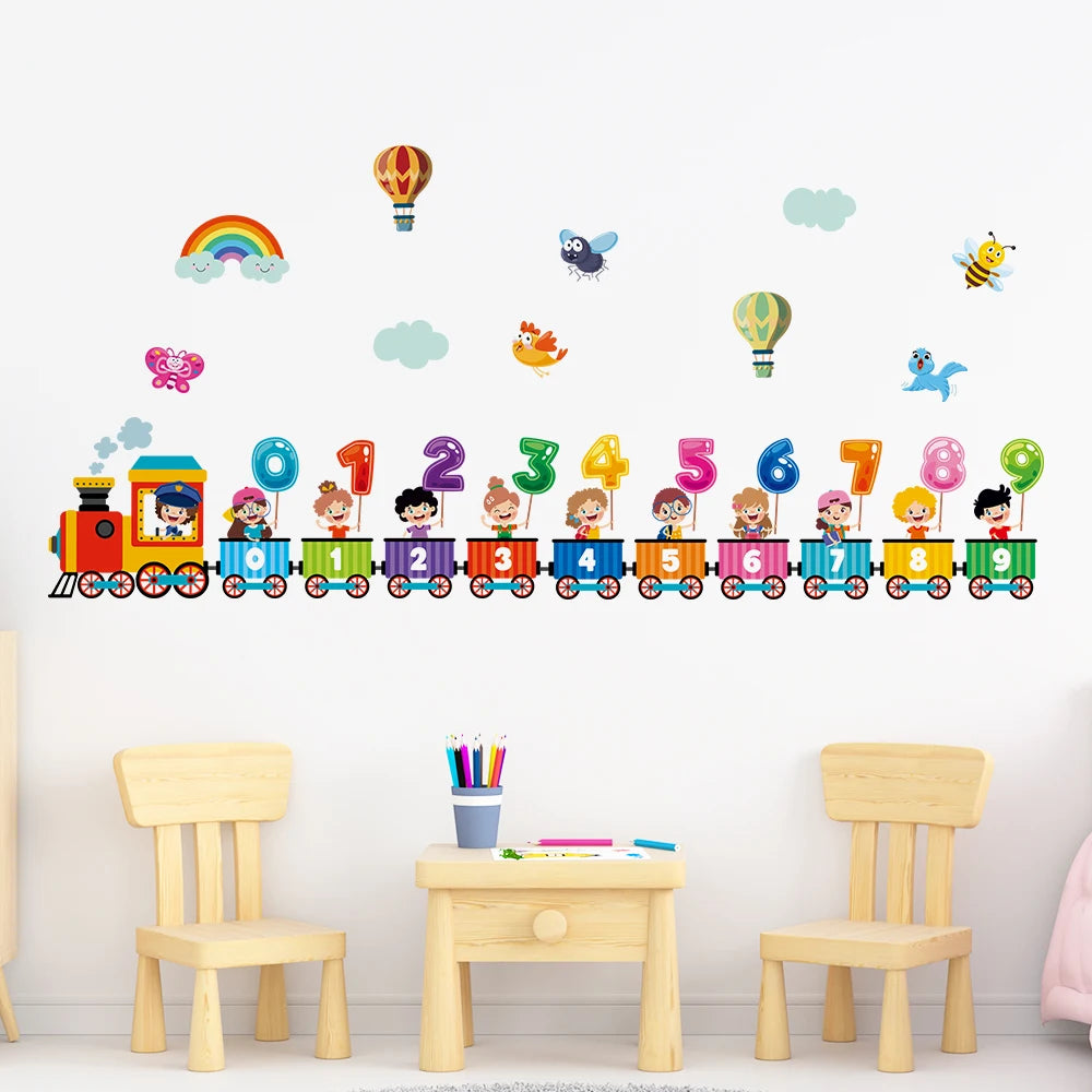 Cartoon Train Number Wall Decals – Removable PVC Stickers for Kids Nursery Room