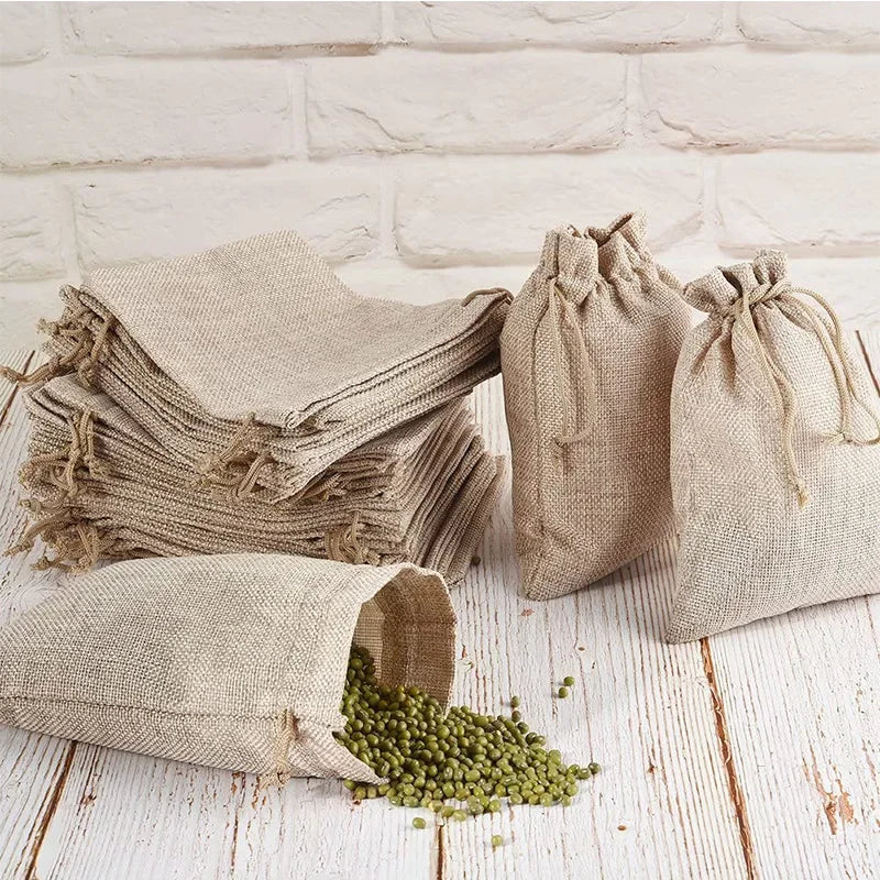 Burlap Drawstring Gift Bags – Jute Linen Sacks for Wedding Party Jewelry