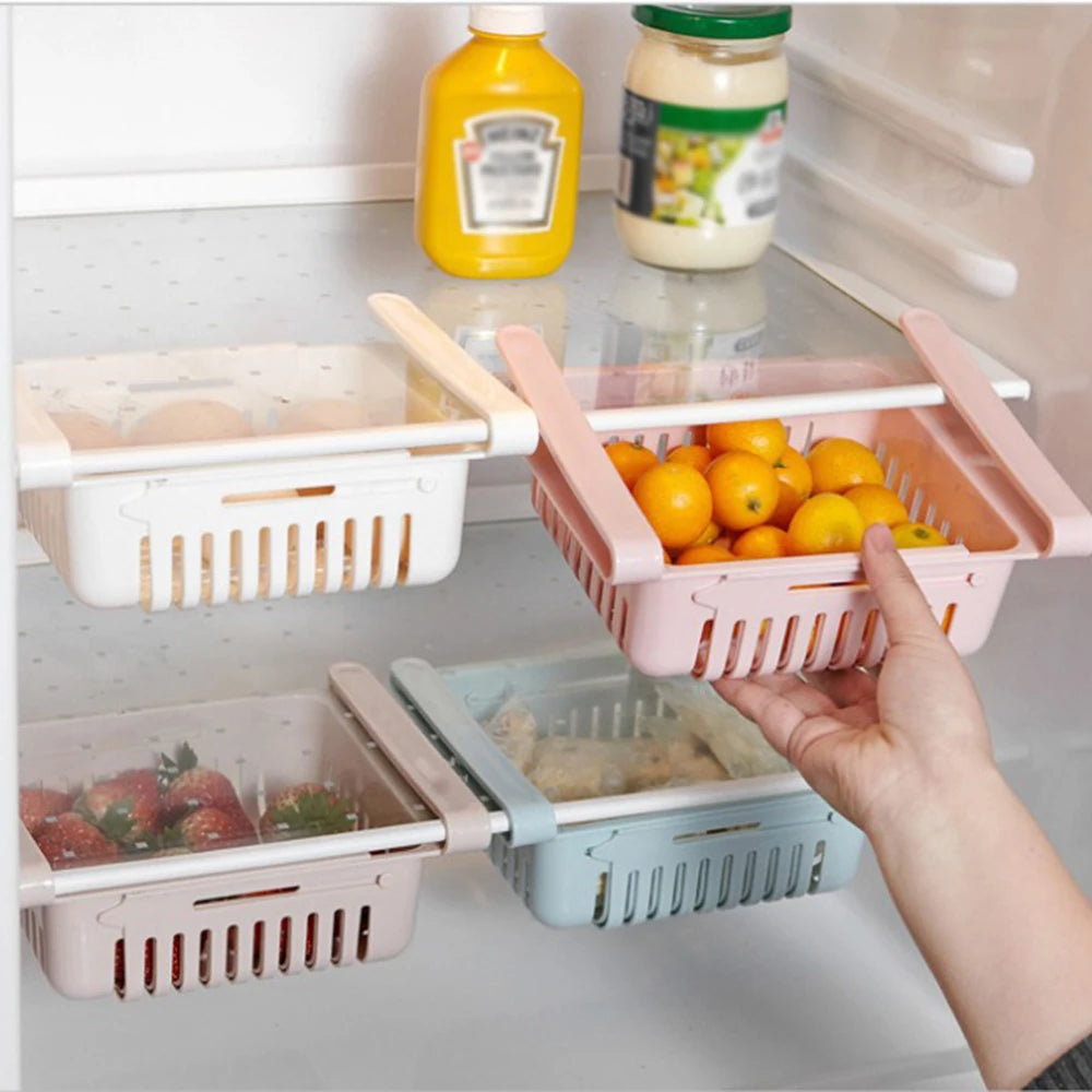 Retractable Refrigerator Storage Basket – Adjustable Kitchen Drawer for Organization
