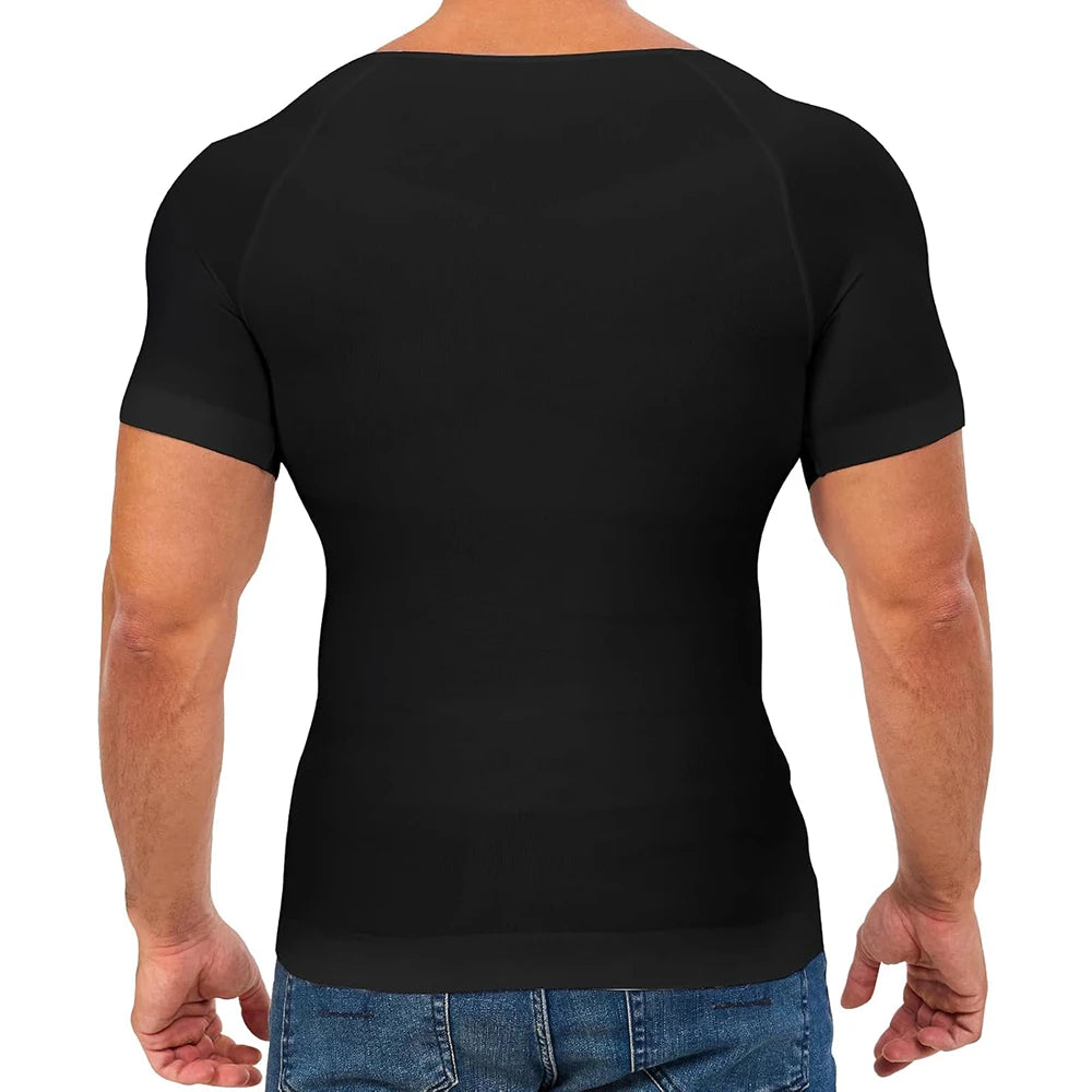 Men's Compression Shapewear Shirt – V-Neck Tummy Control for Fitness Workout