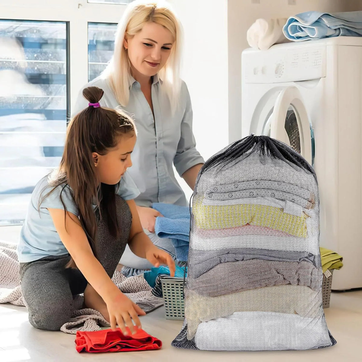 Large Mesh Laundry Bag – 60x90cm Drawstring Organizer for Washing Clothes