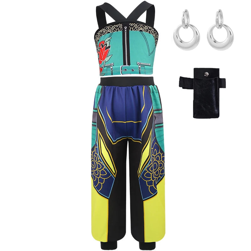 Demon Hunter Embroidered Top and Shorts – Kids Cosplay Costume for Halloween